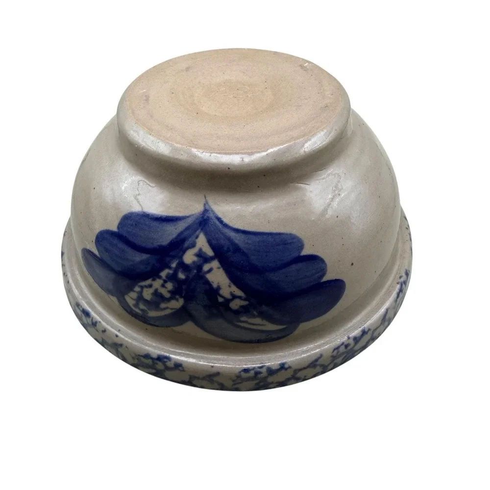 BBP Studio Pottery Blue White Spongeware Floral Stoneware Mixing Bowl 7 Inch
